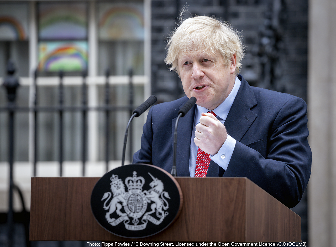 Boris Johnson making a speech outside 10 Downing Street